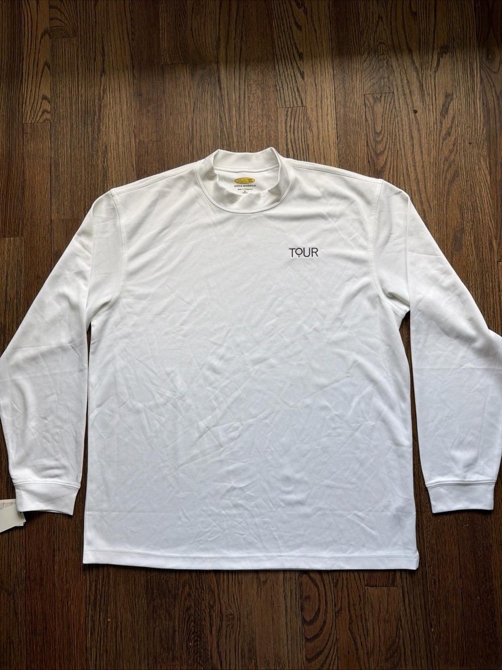 Greg Norman Collection White Long-Sleeve Crewneck Shirt with TOUR Logo